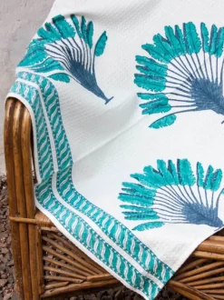 Palm Block Printed Waffle Bath Towel