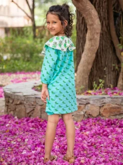 Parakeet Everyday Organic Cotton Block Printed Teacup Collar Dress