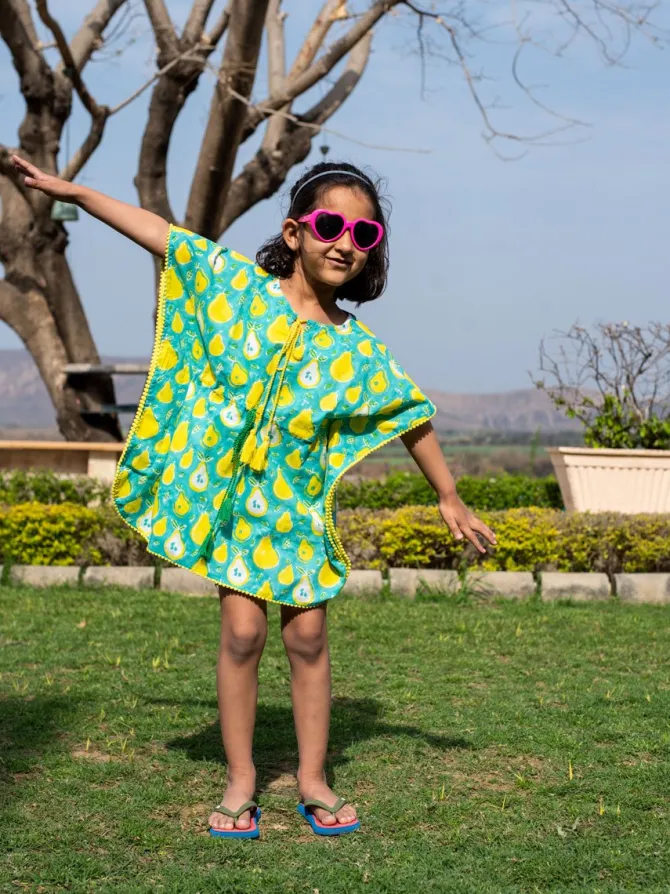 Pear Organic Cotton Block Printed Kaftan for Kids