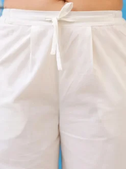 Pearl White Cotton Pleated Pants
