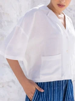 Pearl White Slub Shirt Top - Comfort Fit