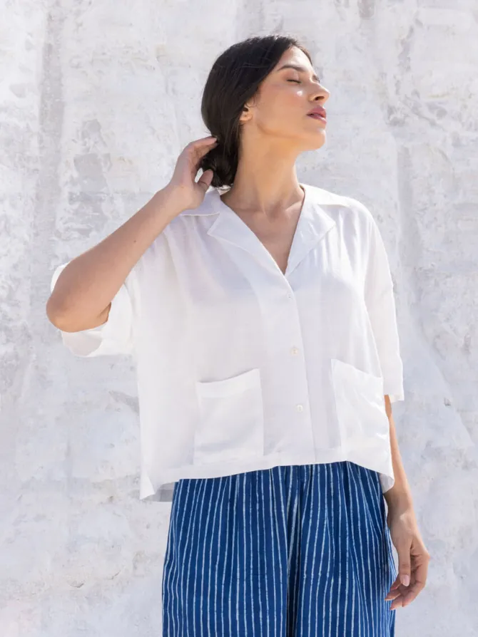 Pearl White Slub Shirt Top - Comfort Fit