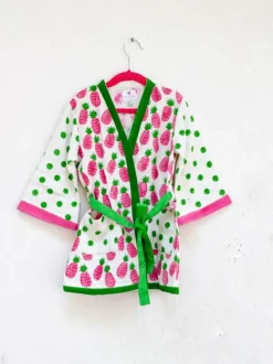 Pineapple Melody Block Printed Waffle Cotton Bath Robe