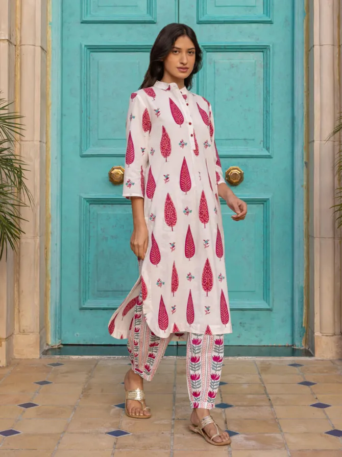 Pink Cypress Hand Block Print Cotton Kurta