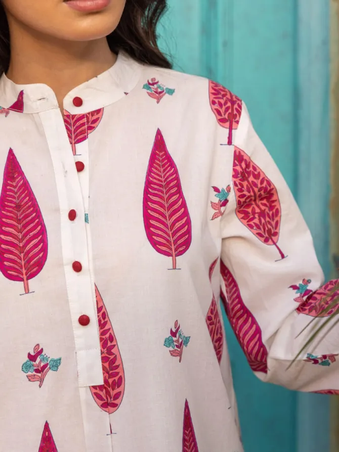 Pink Cypress Hand Block Print Cotton Kurta