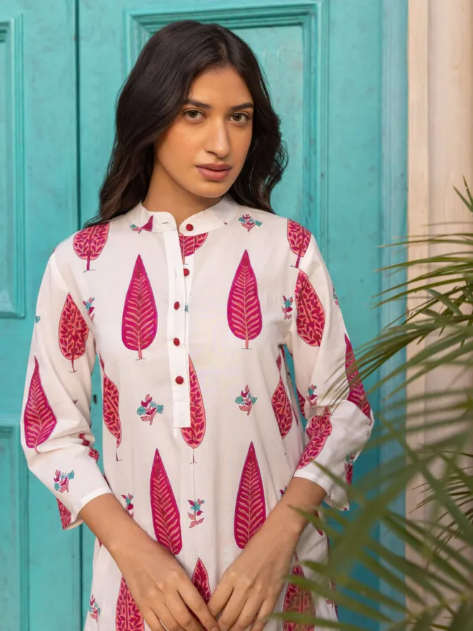 Pink Cypress Hand Block Print Cotton Kurta