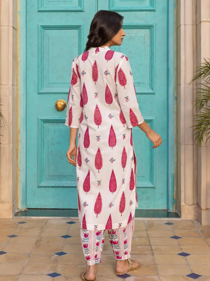 Pink Cypress Hand Block Print Cotton Kurta