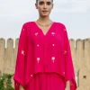 Pink Embroidered Modal Poncho Top