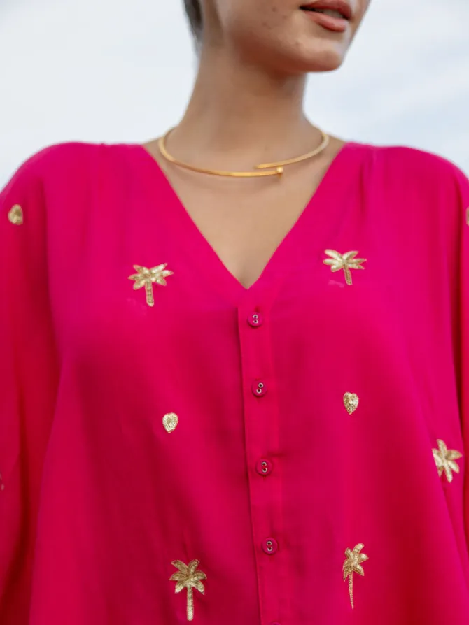 Pink Embroidered Modal Poncho Top