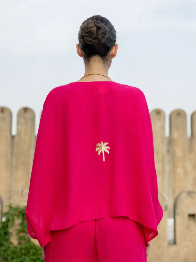 Pink Embroidered Modal Poncho Top