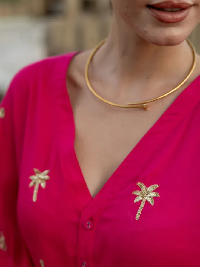 Pink Embroidered Modal Poncho Top