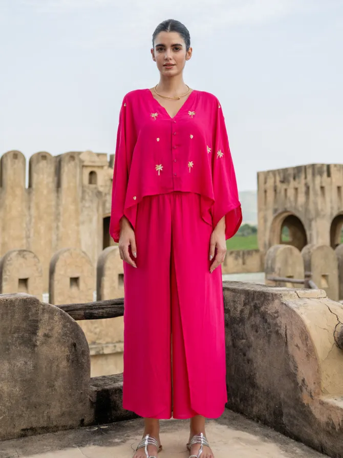 Pink Embroidered Modal Poncho Top