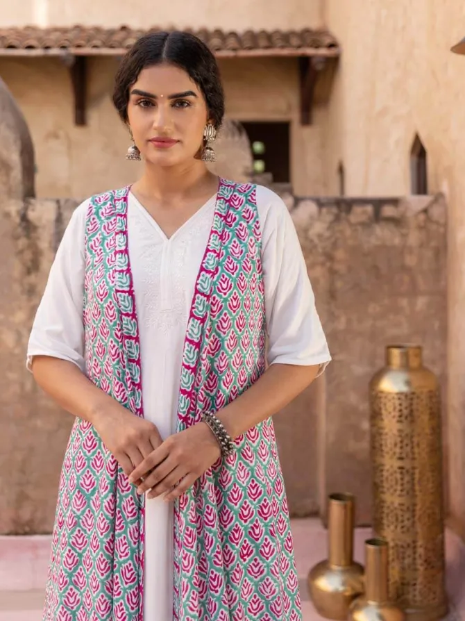 Pink Floral Block Printed Modal Silk Cape