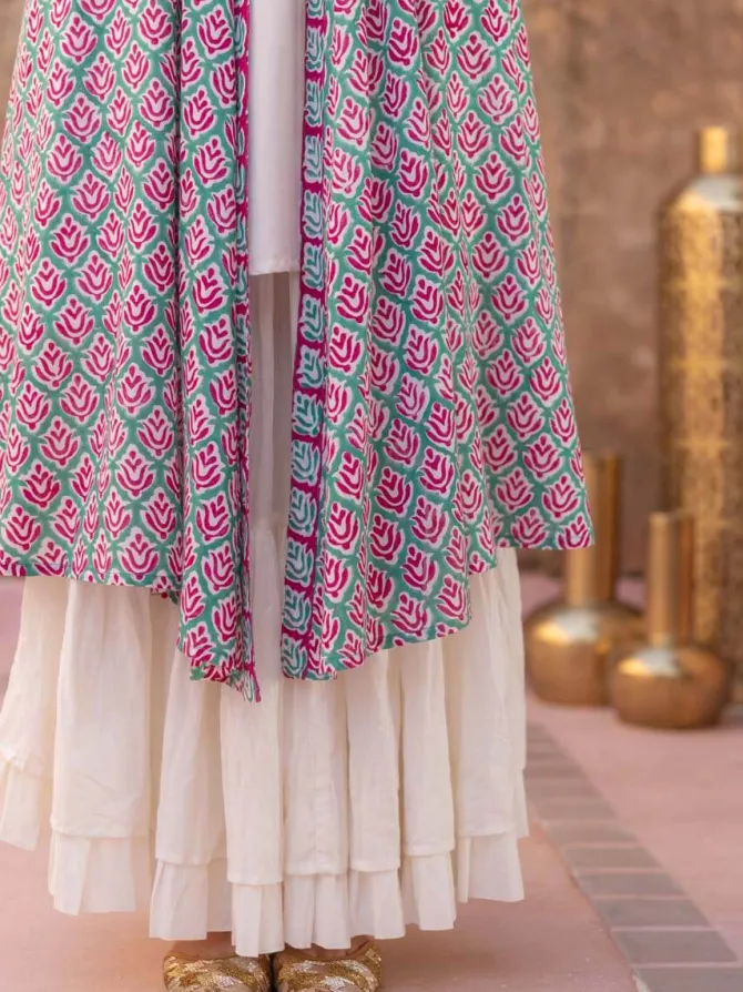 Pink Floral Block Printed Modal Silk Cape