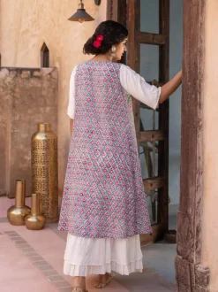 Pink Floral Block Printed Modal Silk Cape