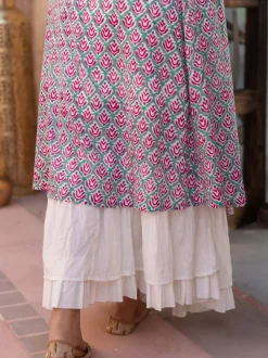 Pink Floral Block Printed Modal Silk Cape