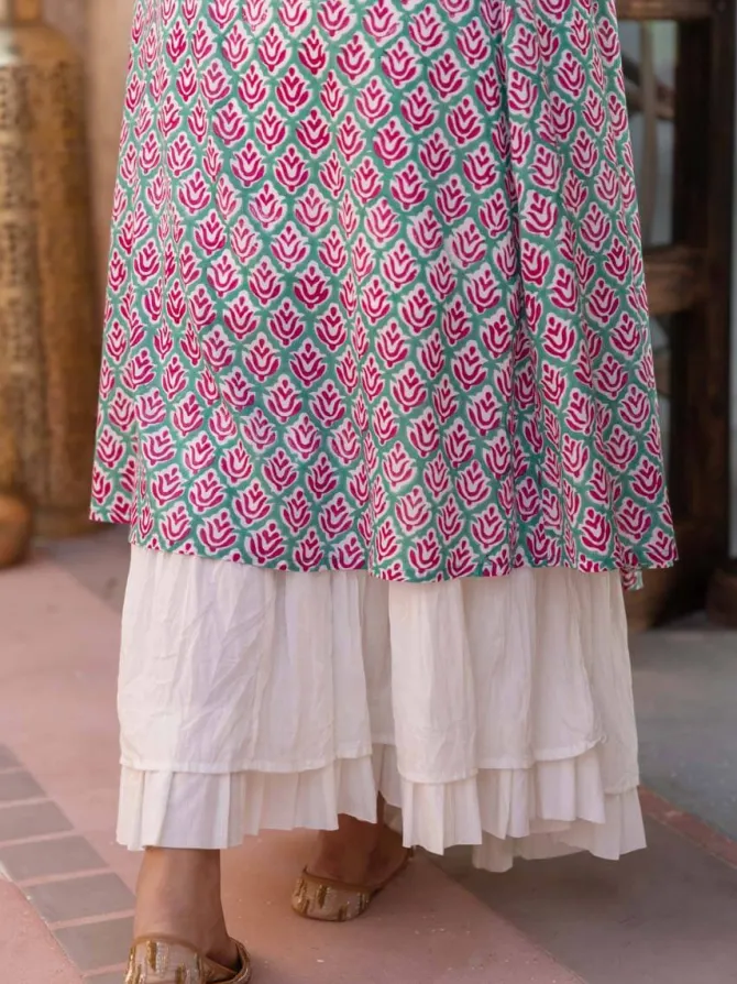 Pink Floral Block Printed Modal Silk Cape