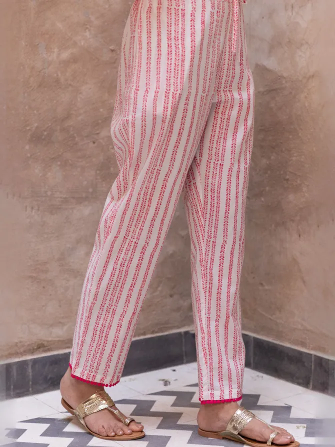 Pink Floral Cotton Trousers