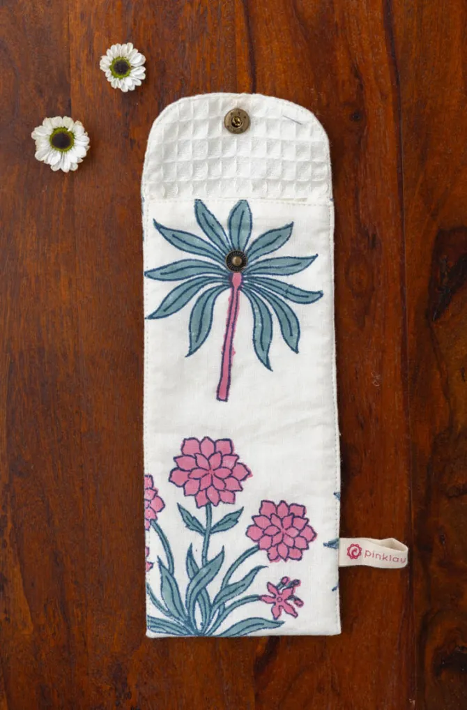 Pink Garden Cotton Toothbrush/ Straw Holder