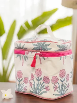 Pink Garden Cotton Travel Vanity Case