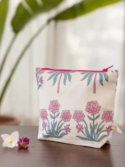 Pink Garden Cotton Travel Pouch