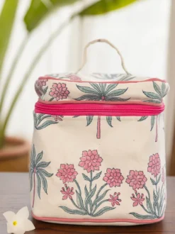 Pink Garden Cotton Travel Vanity Case