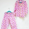 Pink Giraffe Block Printed Cotton Top & Pyjama Set