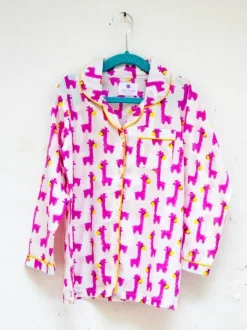Pink Giraffe Block Printed Cotton Top & Pyjama Set