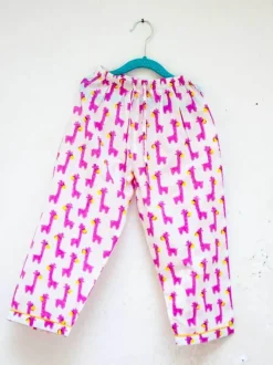 Pink Giraffe Block Printed Cotton Top & Pyjama Set