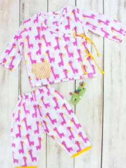 Pink Giraffe Organic Cotton Block Printed Angrakha Set