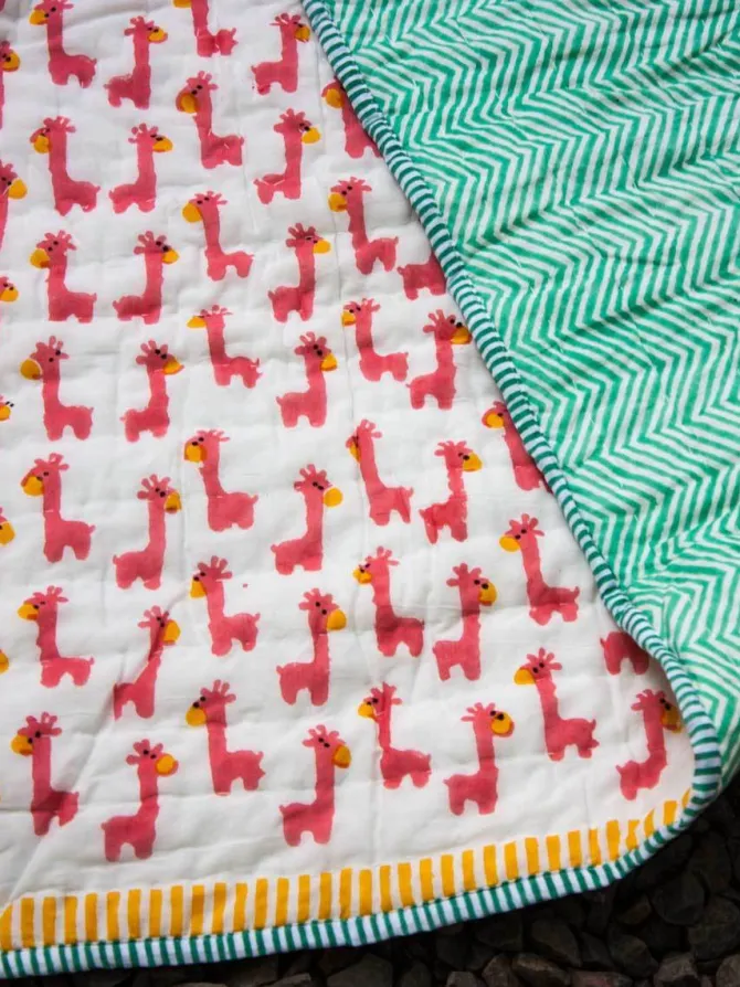Pink Giraffe Organic Cotton Quilt