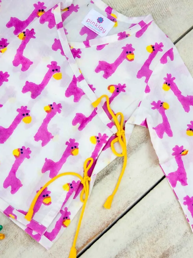 Pink Giraffe Organic Cotton Block Printed Angrakha Set
