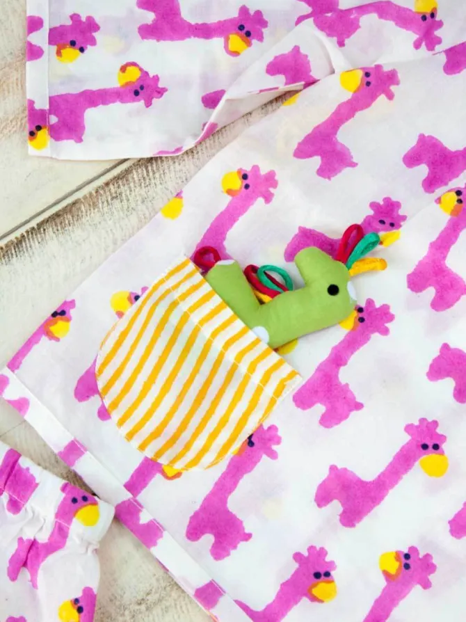 Pink Giraffe Organic Cotton Block Printed Angrakha Set