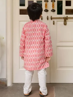 Pink Ikat Organic Cotton Block Printed Long Kurta