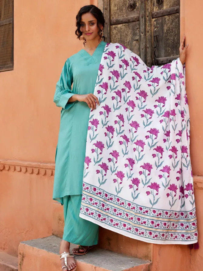 Pink Kamal Hand Block Printed Modal Dupatta