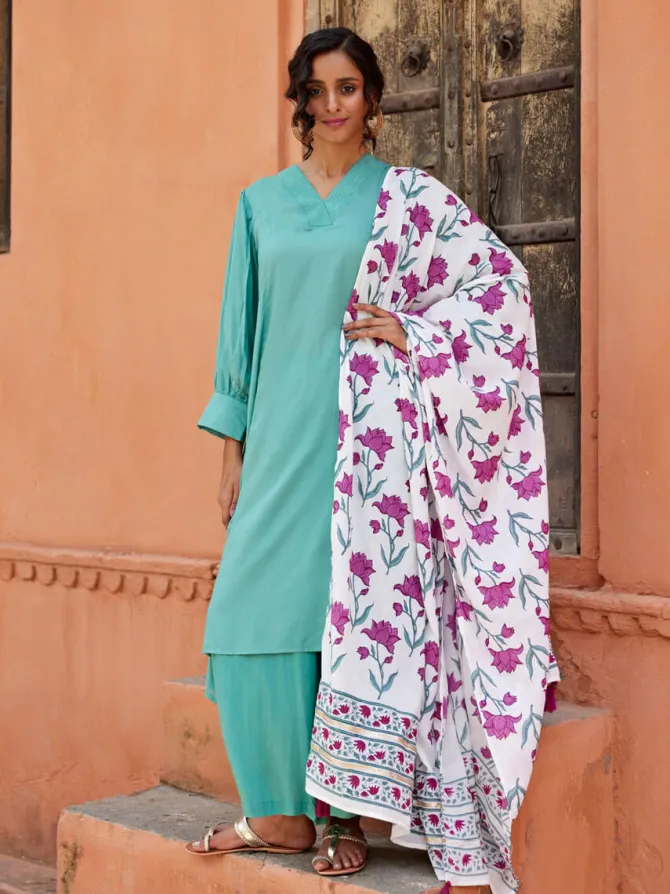 Pink Kamal Hand Block Printed Modal Dupatta