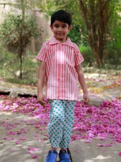 Pink Stripes Organic Cotton Block Printed Shirt