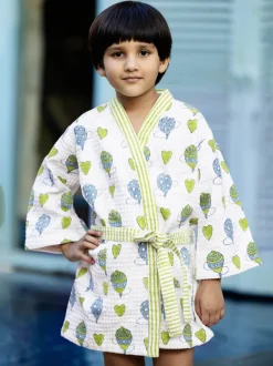 Playground Block Printed Waffle Cotton Bath Robe