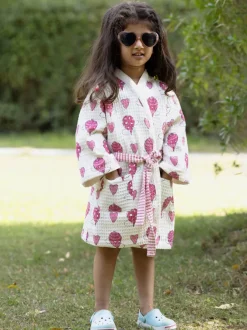Polly Block Printed Waffle Cotton Bath Robe