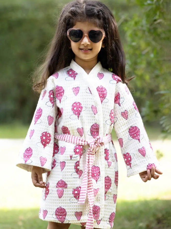 Polly Block Printed Waffle Cotton Bath Robe
