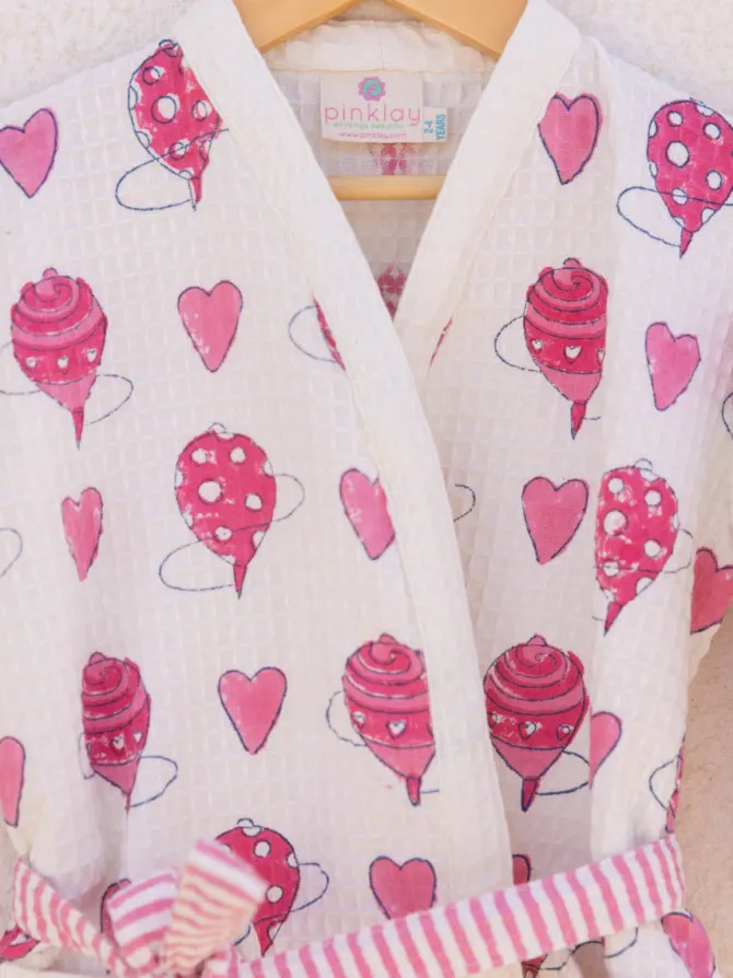 Polly Block Printed Waffle Cotton Bath Robe