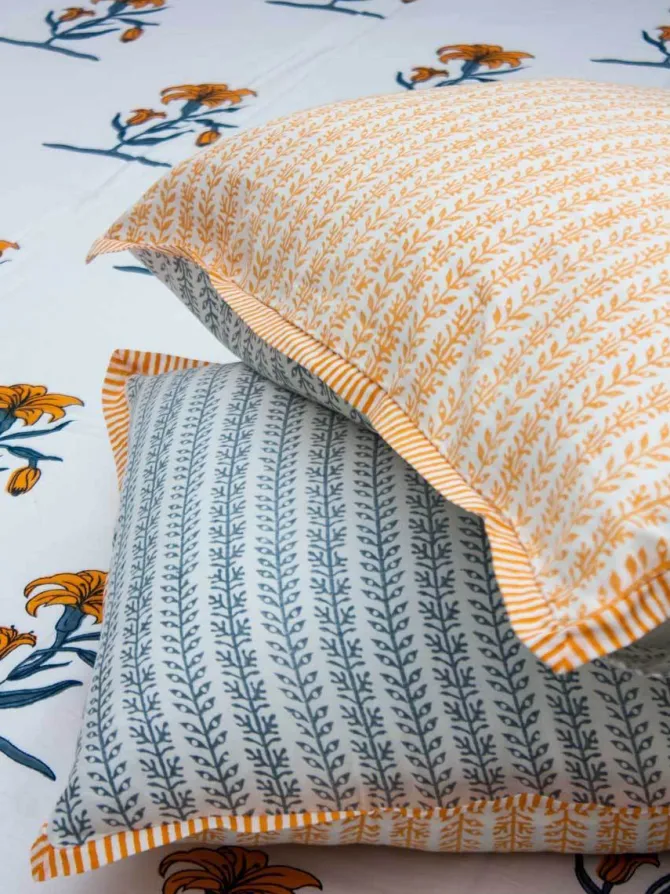 Pookalam Floral Block Printed Cotton Bedsheet