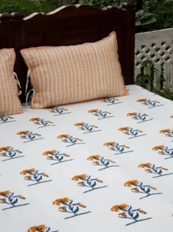 Pookalam Floral Block Printed Cotton Bedsheet