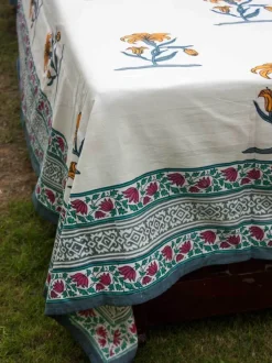 Pookalam Floral Block Printed Cotton Bedsheet