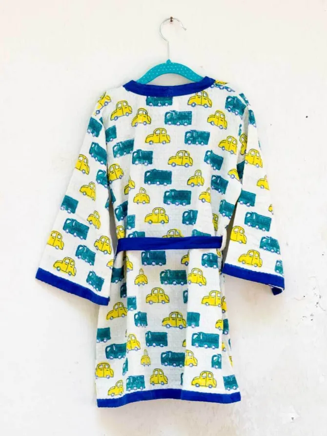 Power Wheels Block Printed Waffle Cotton Bath Robe