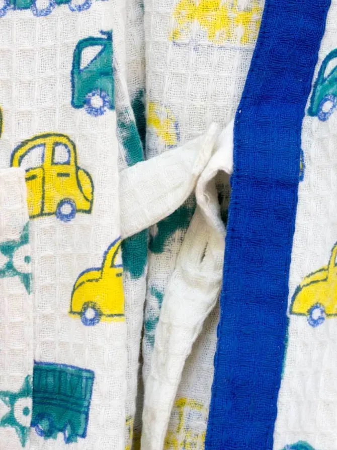 Power Wheels Block Printed Waffle Cotton Bath Robe
