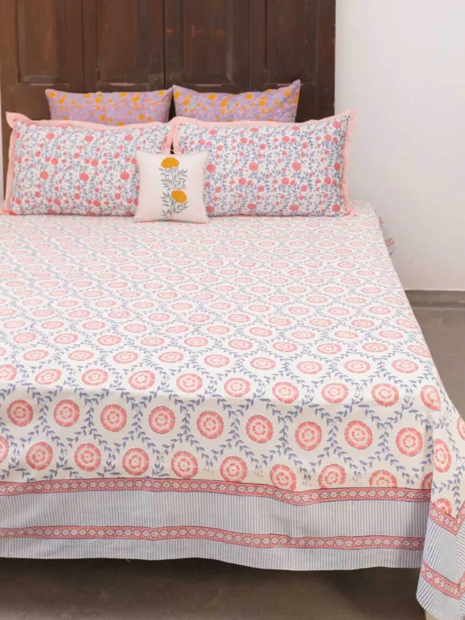 Primrose Hand Block Printed Cotton Bed Sheet