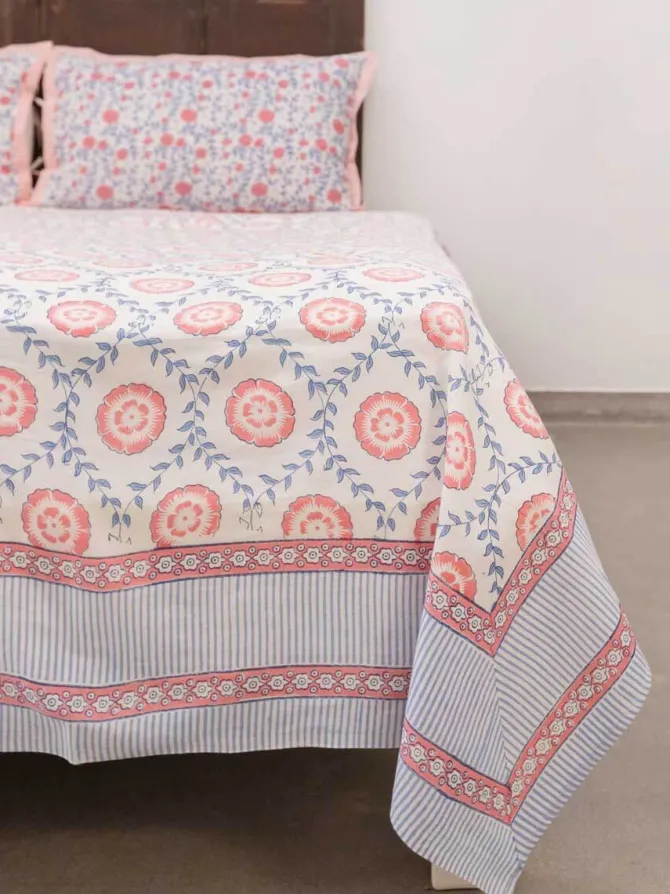 Primrose Hand Block Printed Cotton Bed Sheet