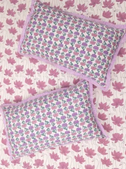 Purple Lotus Hand Block Printed Cotton Bed Sheet
