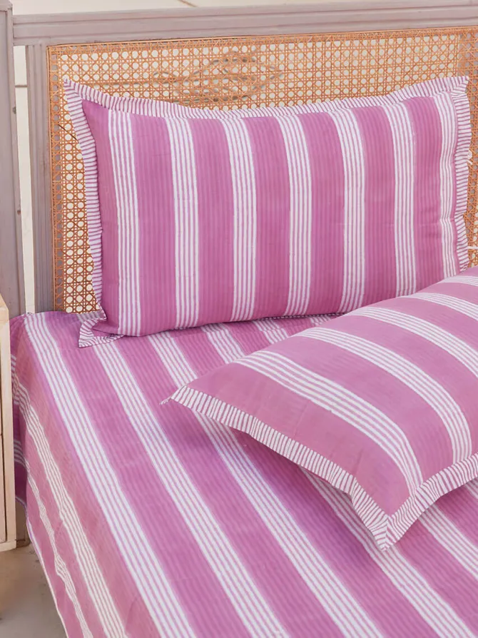 Purple Stripes Cotton Bedsheet